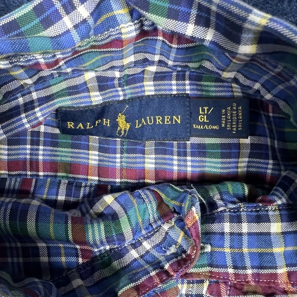 Polo Ralph Lauren Classic Fit Plaid Stretch Poplin‎ Shirt, Blue Multi Large Tall - Picture 8 of 8